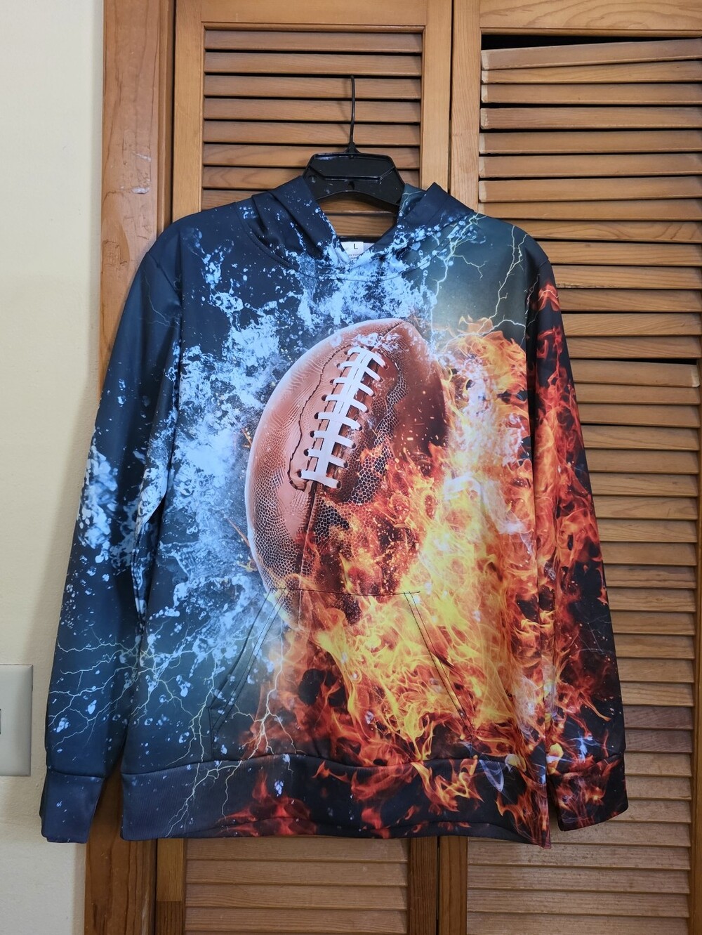 EUC AIDEAONE Kid's 3D Water & Fire Football Graphic Pullover Hoodie Size Large